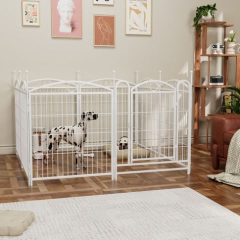 ZUN Dog Playpen Indoor 32 inch 8 Panels Metal Dog Pen Pet Dog Fence Outdoor Exercise Pen with Doors, W368P234001