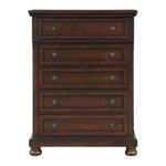 ZUN Transitional Bedroom 1pc Chest of Five Drawers Bun Feet Brown Cherry Finish Birch Veneer Home B01146551