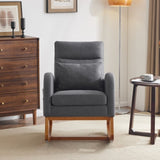 Grey Linen Rocking Chair Nursery with Thick Headrest, Upholstered Mid-Century Modern Nursing Rocker 63269617