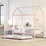 ZUN Twin Size Kids House Bed With Trundle, Metal House Bed Pink 75341603