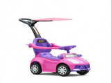Pink 3 in 1 Kids Push & Sliding Car with Removable Handle, Music, Horn, Canopy & Safety Guardrail 90184527