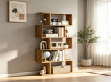 5-Tier S-Shaped Geometric Bookshelf, Modern Z-Shelf Bookcase with Anti-Tip Kits, Freestanding 26719101