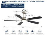 Modern 52 Inch Led Ceiling Fan 110V 6 Speed Wind 5 Blades Remote Control Reversible DC Motor W882P146293