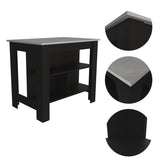 Cala Kitchen Island, Four Legs, Three Shelves -Black / Ibiza Marble B20092007