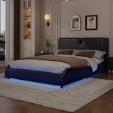 Queen Size Luxurious Faux Leather Upholstered Platform Bed with Thickened Headboard, Bluetooth N701P241047B