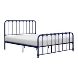 Metal Bed Blue Finish Queen Platform Bed 1pc, Bed in a Box B011P265590