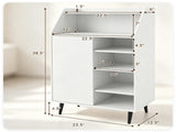 White Multi-Compartment Shoe Cabinet with Countertop & Open Storage Cubbies, Magnetic Door 43141601
