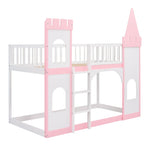 ZUN Twin Over Twin Castle Bunk Bed with Ladder - Pink 30407654