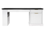 55" Modern Fluted Office Desk with Storage Cabinet & Drawers, Computer Writing Desk with Power 60780719