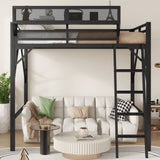 Full Size Loft Bed with Ladder, Metal Full Loft Bed with Storage Shelves, High Loft Bed for Kids W2580P316646