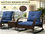 Brown 3-Piece Wicker Patio Furniture Set Outdoor PE Rattan Rocking Chairs with Coffee Table & 07591107