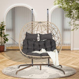 ZUN 2 Person Outdoor Rattan Hanging Chair Patio Wicker Egg Chair W874P146261