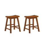 ZUN Casual Dining 18-inch Height Saddle Seat Stools 2pc Set Solid Wood Oak Finish Home Furniture B01151971