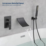 Male NPT Waterfall Shower head with Handheld, Matte Black Bathtub Shower Faucet with High Flow Wall 02156252