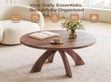 Round Coffee Table, 31.5 Inch Walnut Finish MDF Coffee Table with Curved Cross Legs, Modern 83950008