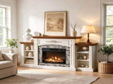 Fireplace TV Stand, Brown Painted Top Washed White Melamine Cabinet, 16818035