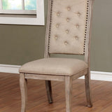 ZUN Natural Rustic Tone Set of 2 Dining Chairs Beige Fabric Tufted back Chairs Nailhead trim Upholstered B01181961