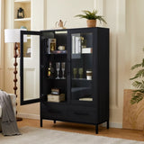 60'' Tall Display with Tempered Glass Door, LED Lighting, Two Drawers, Modern Style Storage N845P261801B