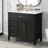 ZUN 36" Bathroom Vanity with Sink, Black Bathroom Cabinet with Drawers, Solid Frame and MDF Board, One N725P195410B