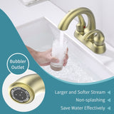 Bathroom Faucet 2-Handle Brushed Gold with Aerator, Swan Style 4-inch Centerset Vanity Sink with T3177P277484