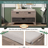 Storage Bench with Removable Basket and 2 Drawers, Fully Assembled Shoe Bench with Removable Cushion 20282827