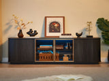 64-Inch Wavy TV Cabinet, Round Sideboard, Wooden Vertical Stripe Storage Cabinet, Aluminum Door 24647726