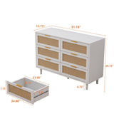 51.18"6-Drawers Rattan Storage Cabinet Rattan Drawer,for Bedroom,Living Room,White 24456467