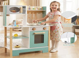 Kids Wooden Play Kitchen with 13 Accessories, Pretend Cooking Set with Chalkboard for 3, 58268723