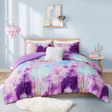 Full/Queen Watercolor Tie Dye Printed Comforter Set with Throw Pillow B035129811