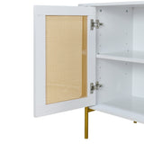 TREXM 2-Door Elegant Curved Dining Cabinet with Gold Trim and Woven Rattan Doors for Dining Room N715P172740K
