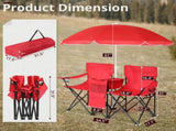 2-Seat Outdoor Folding Chair with Removable Umbrella for Beach, Camping and Fishing, Red 10133595