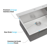 ZUN 33x22x10"Drop-in Single Bowl Stainless Steel Kitchen Sink W2898P228906