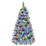 6FT Pre-Lit Spruce Snow Flocked Christmas Tree with Pine Cones, Artificial Xmas Tree with 403 Branch N704P198470A