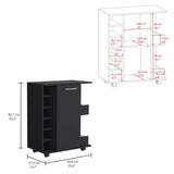 ZUN Lothian Bar Cart with Casters, 2-Side Storage Shelves and 6-Wine Bottle Rack B200P188871