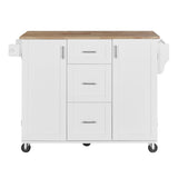 K&K Rolling Kitchen Island with Storage, Kitchen Cart with Rubber Wood Top, 3 Drawer, 2 Slide-Out WF316599AAW