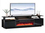 Black Fireplace TV Stand, 177.8*35*60.5cm, Embossed Particle Board with Melamine Foil, High Gloss 45796213