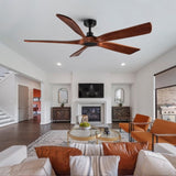 ZUN 60 in. Farmhouse Walnut Wood Ceiling Fan with Remote Control,without Light W1367141065