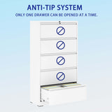 ZUN 5 Drawer Metal Lateral File Cabinet , White Filing Cabinet with Lock, Lockable File Cabinet for Home 14430594