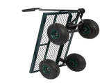 86*46*97cm Garden Iron Wood Four Wheel Square Garden Wagon Green 50097362