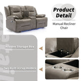 2 Seater Home Theater Recliner Manual Recliner Chair with a LED Light Strip Two Cup Holders and a WF323622AAE