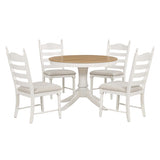 ZUN 5-Piece Retro Functional Table Set Wood Round Extendable Table and 4 Upholstered 20943038