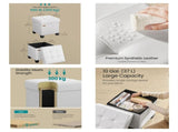 Cloud White Square Foldable Storage Ottoman with 10 Gallon Storage, Tufted PVC Leather Footrest 51878880
