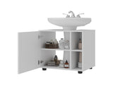 Storage Cabinet 24.4" H, 1 Door, 4 Shelves, 2 Legs, White - Bathroom B097P395910