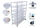 7 Tier Metal Wire Shelving Unit, 2450lbs Heavy Duty Adjustable Storage Rack with Wheels & 34409341