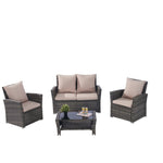 ZUN 4 Pieces Outdoor Patio Furniture Sets Garden Rattan Chair Wicker Set, Poolside Lawn Chairs with W874P146982