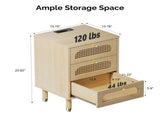 3-Drawer Nightstand with Rattan-Style Finish 15.75"*13.78"*23.82" with Power Outlet Oak 88311539