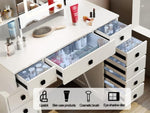 ZUN Farmhouse Vanity Desk with Sliding Mirror,Lights and Charging Station,Makeup Table Desk with W760P206127