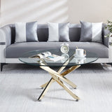 ZUN Modern Round Tempered Glass Coffee Table with Chrome Legs 49076259