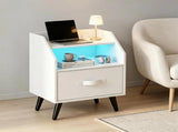 LED Nightstand with Charging Station, 16 Color RGB Remote Controlled Bedside Table with 2 AC Outlets 50953806
