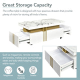 Contemporary Coffee Table with Faux Marble Top, Rectangle Cocktail Table with 41562548